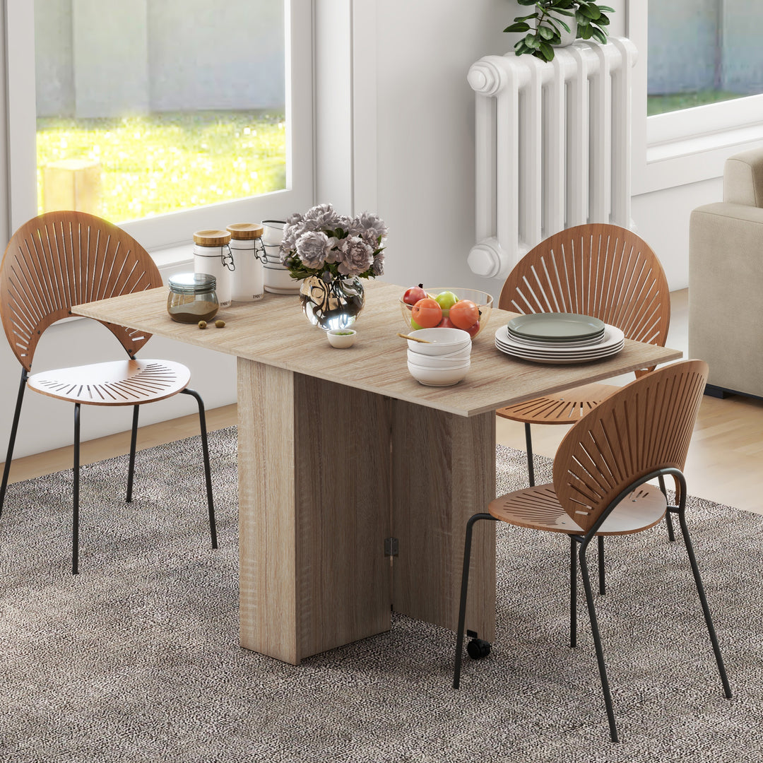 Folding Dining Table, Drop Leaf Table for Small Spaces with 2-tier Shelves, Small Kitchen Table with rolling Casters