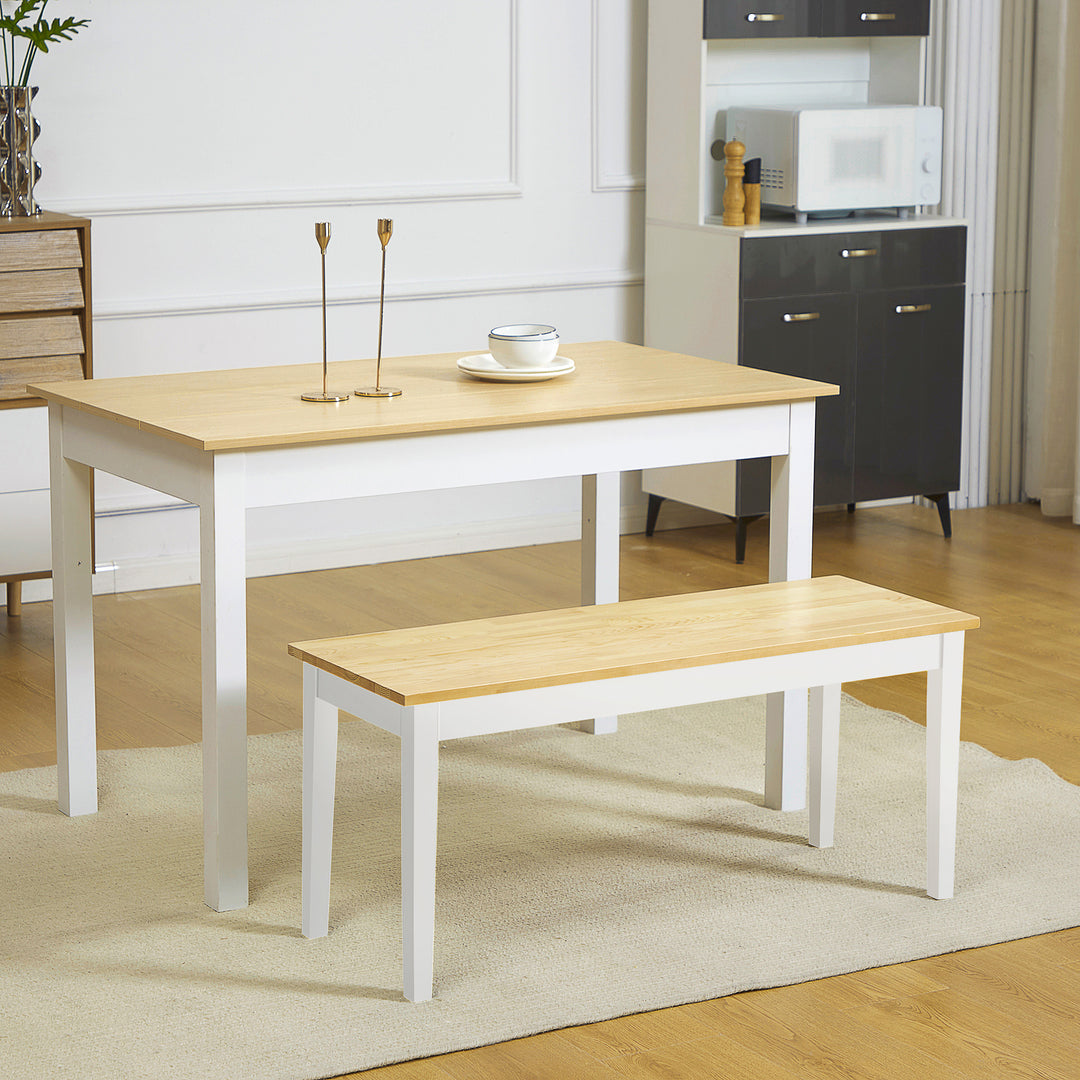 Wood Dining Bench, White Base