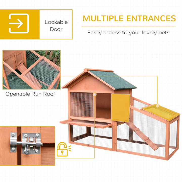 PawHut 2 Tier Rabbit Cage, Solid Wood Bunny House, Water Resistant Asphalt Roof Ramp Sliding tray 144 x 64.5 x 100 cm Red/Brown