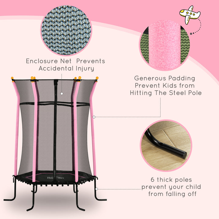 HOMCOM 5.2FT / 63 Inch Kids Trampoline With Enclosure Net Mini Indoor Outdoor Trampolines for Child Toddler Age 3 - 10 Years Pink