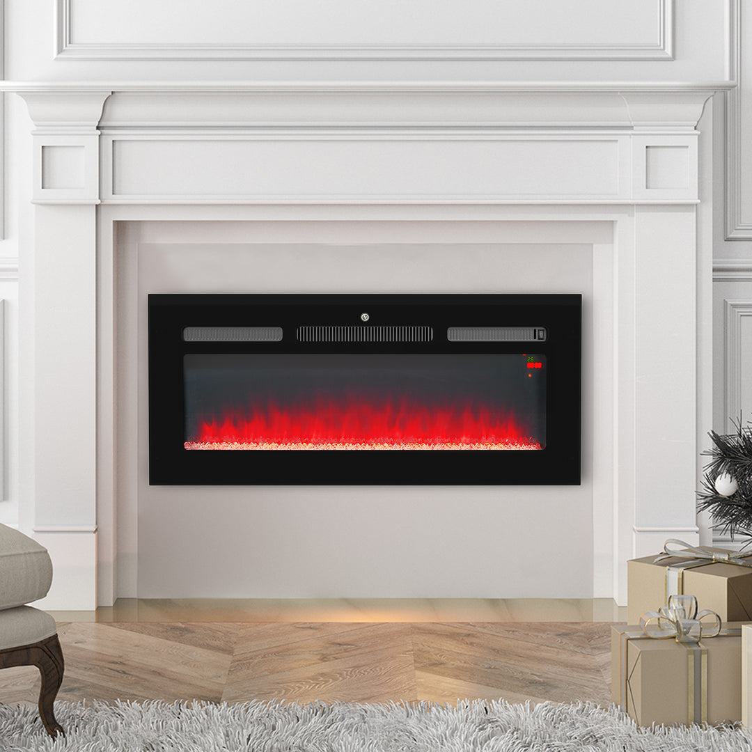 HOMCOM 102cm Electric Fireplace, 2000W Recessed and Wall Mounted Electric Fire with Remote Control, 9 Flame Colour and Crystal, Black