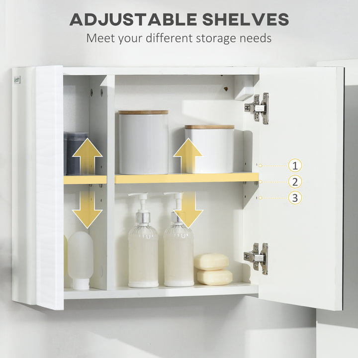 kleankin Bathroom Mirror Cabinet, Double Door Wall Mounted Storage Cupboard Organizer with Adjustable Shelves, White