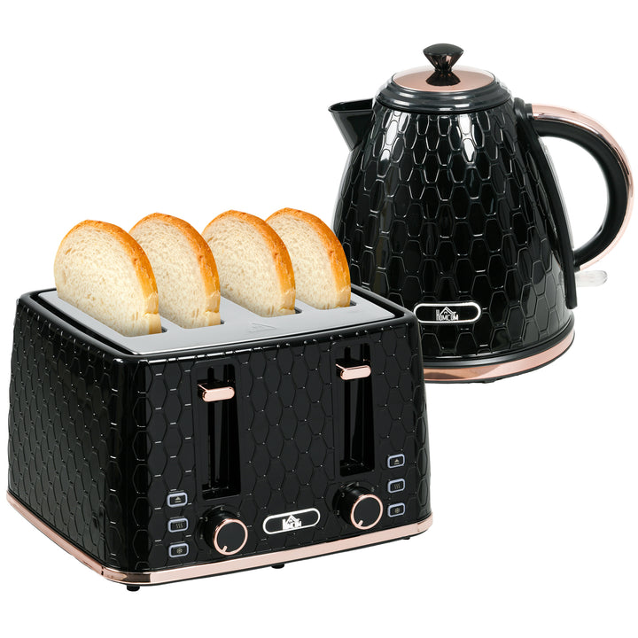 Fast Boil Kettle & 4 Slice Toaster Set, Kettle and Toaster with 7 Browning Controls, Crumb Tray, 1.7L 3000W Black