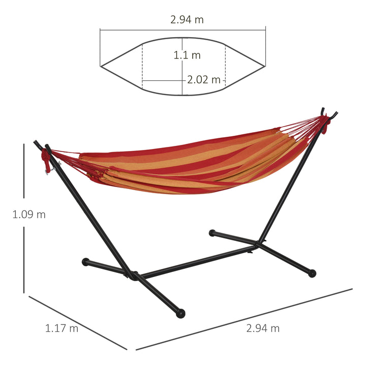 Hammock with Stand, Camping Hammock with Portable Carrying Bag, Adjustable Height, 120kg Load Capacity, Red Stripe,277 x 121cm