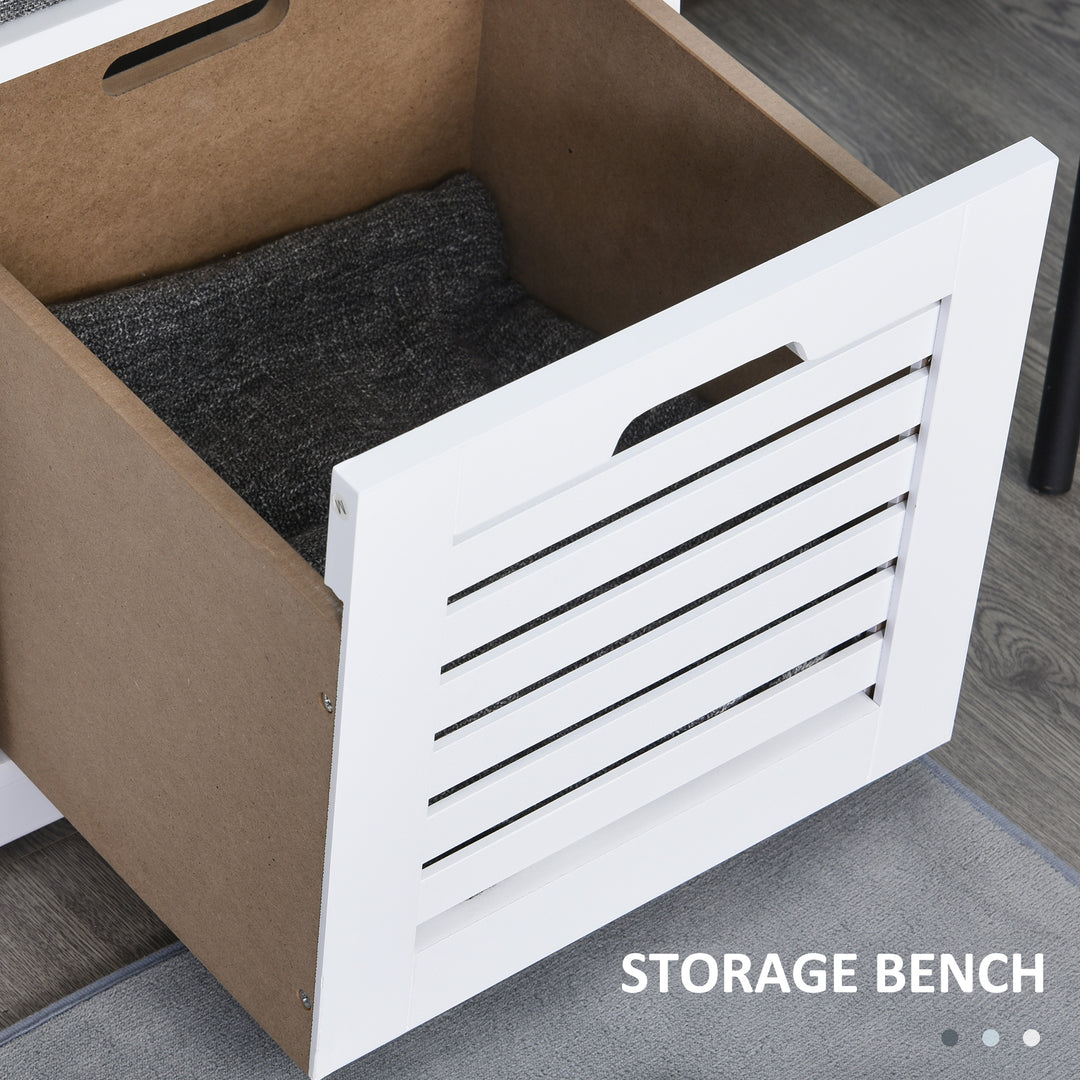 White Storage Bench with 3 Drawers & Removable Grey Seat Cushion Hallway Organisation furniture