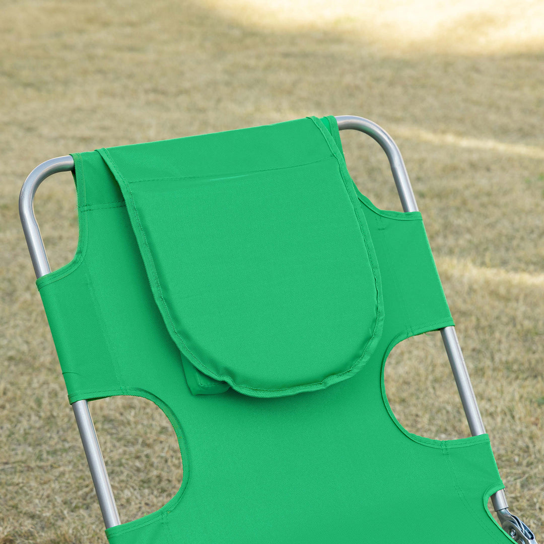 Beach Chaise Lounge with Face Cavity &amp; Arm Slots, Portable Sun Lounger, Reclining Lounge Chair for Patio Garden Beach Pool, Green