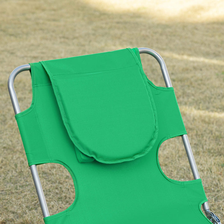 Beach Chaise Lounge with Face Cavity &amp; Arm Slots, Portable Sun Lounger, Reclining Lounge Chair for Patio Garden Beach Pool, Green