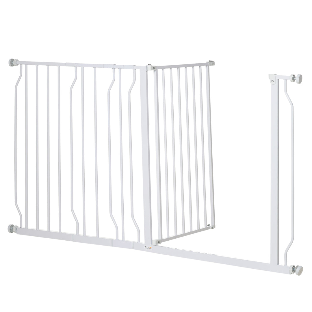 PawHut Dog Gate Extra Wide Stairway Gate for Pet with Door, 76H x 75-145Wcm, White