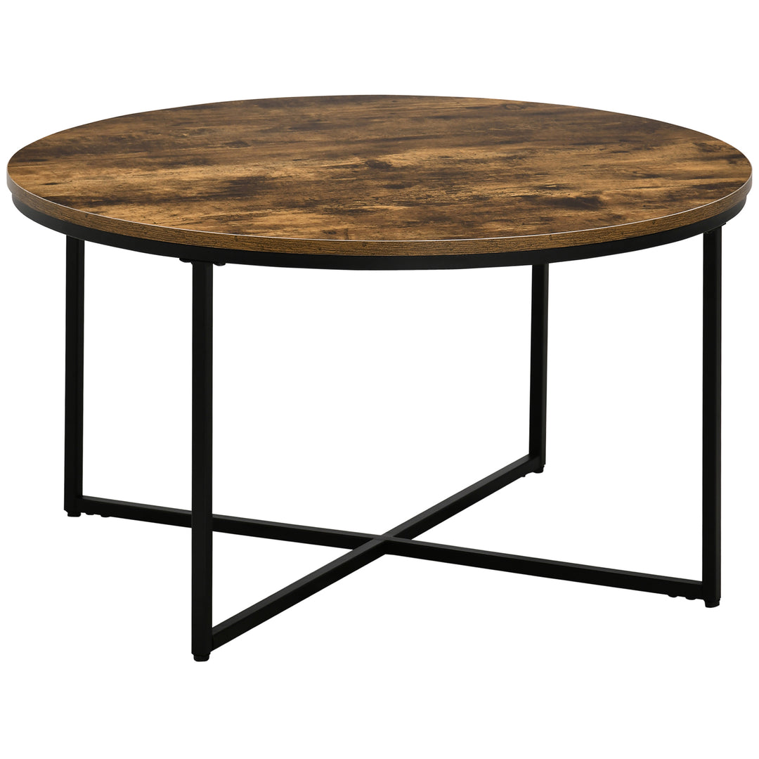 Coffee Table, Industrial Round Side Table with Metal Frame, Large Tabletop for Living Room, Bedroom, Rustic Brown