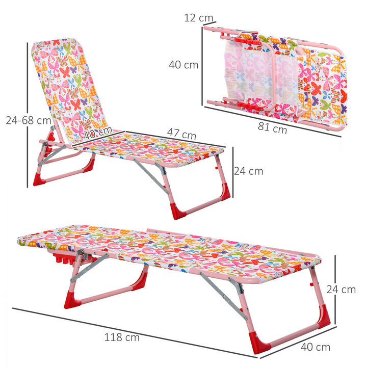 Lounge Chair for Kids Recliner Foldable Portable with Adjustable Backrest Outdoor Beach Pool Camping 118 x 40 x 24cm