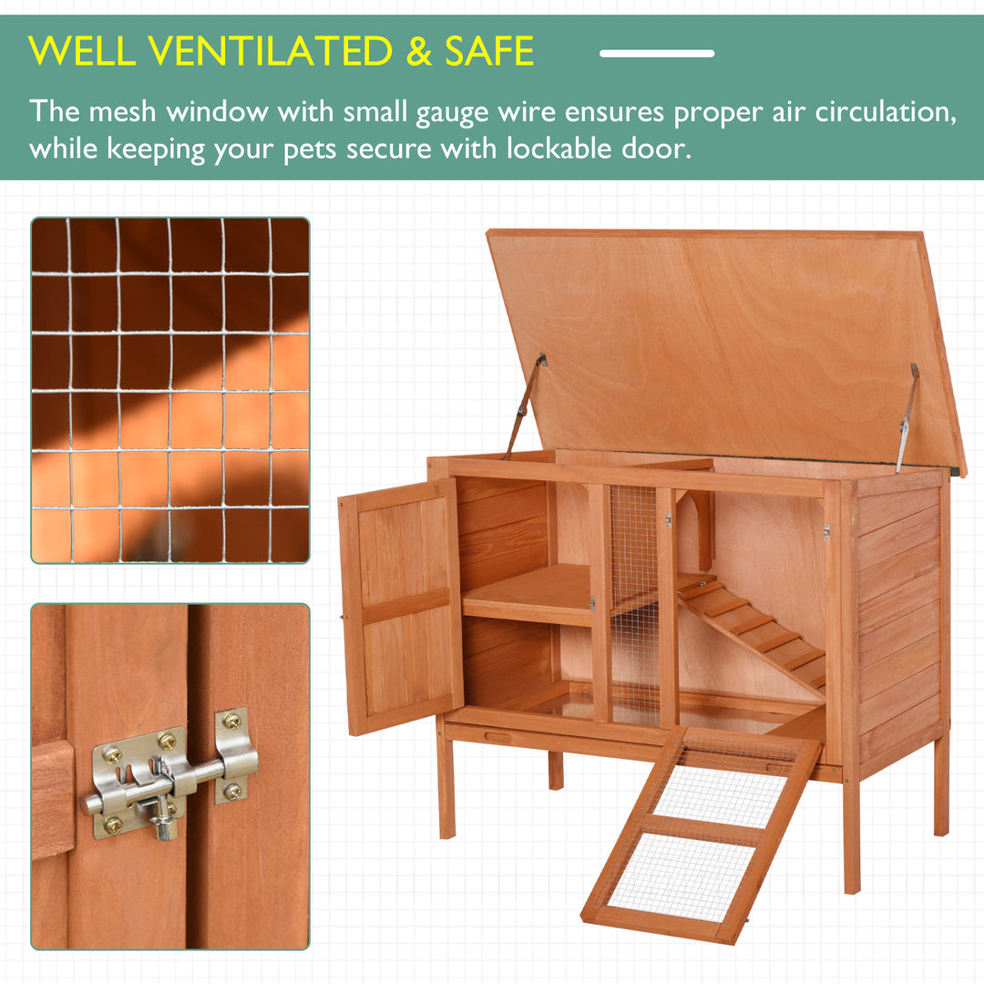 Wooden Guinea Pigs Hutches Elevated Pet House Bunny Cage with Slide-Out Tray Lockable Door Outdoor Openable Roof 102 x 56 x 85cm Natural