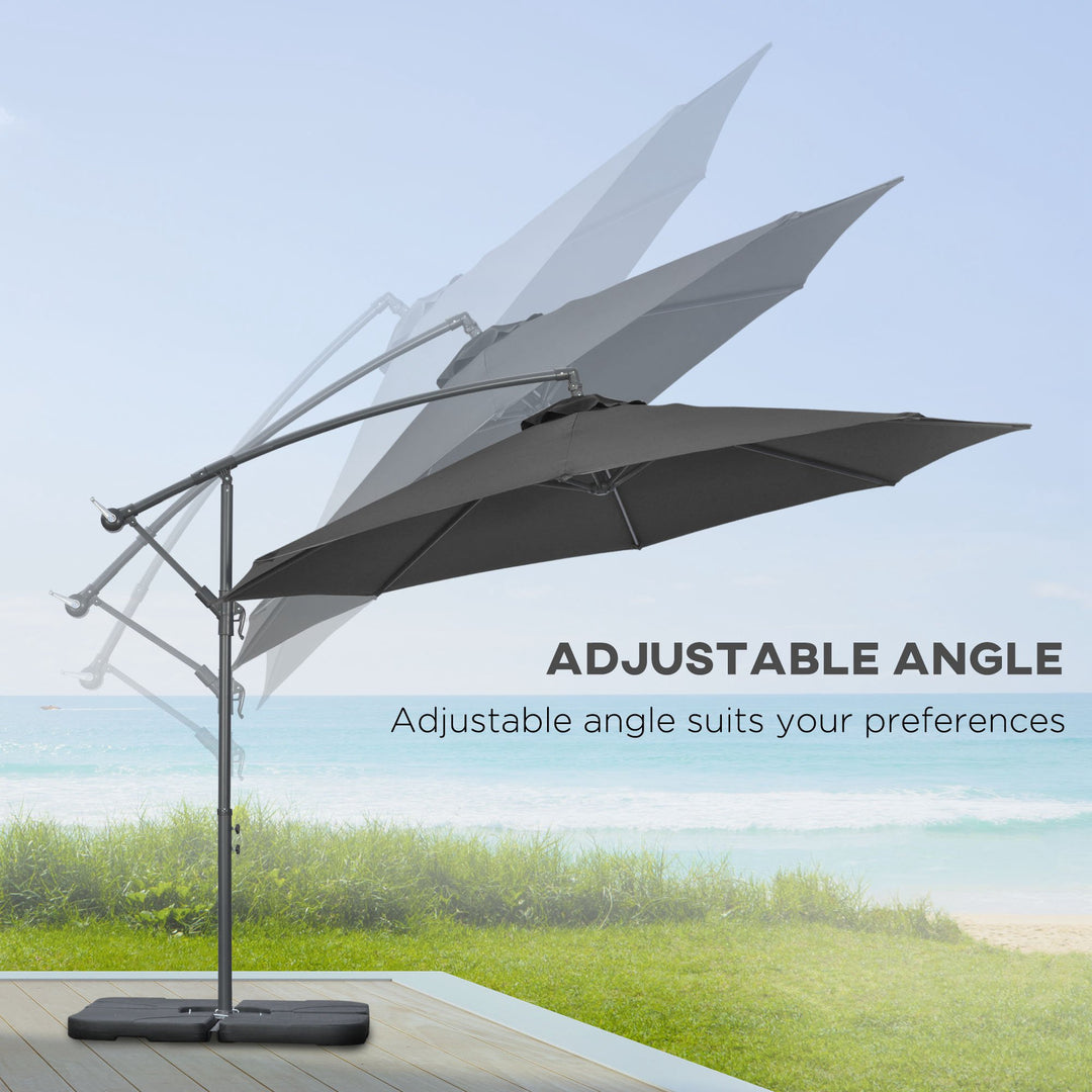 3(m) Garden Banana Parasol Cantilever Umbrella with Crank Handle, Cross Base, Weights and Cover for Outdoor, Hanging Sun Shade, Black