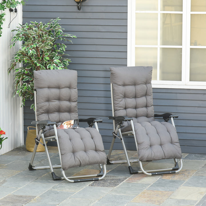 Chair Folding Garden Sun Lounger with Cushion Headrest Dark Grey