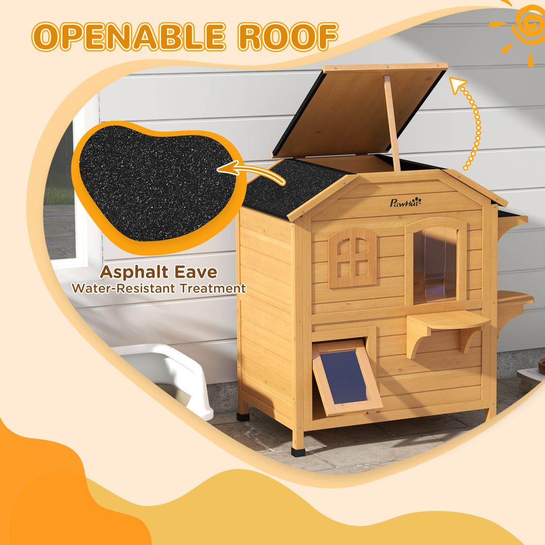 Wooden Cat House Condos Cat Cave Pet Shelter 2 Floor Villa Outdoor Furniture Natural Wood Finish