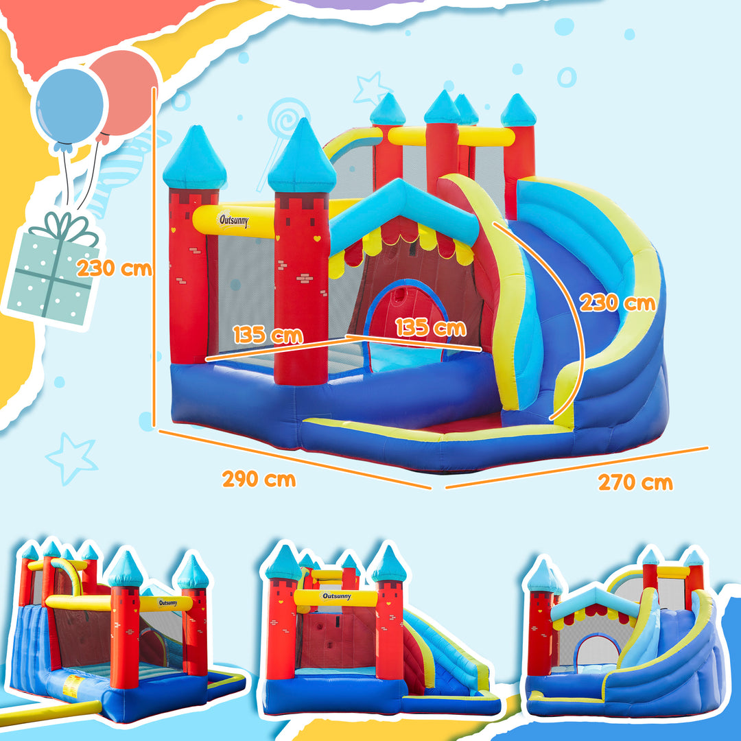 Outsunny 4 in 1 Kids Bounce Castle Large Inflatable House Trampoline Slide Water Pool Climbing Wall for Kids Age 3-8, 2.9 x 2.7 x 2.3m