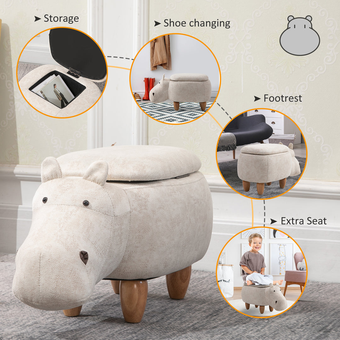 Hippo Storage Stool with Padding Lid Ottoman Animal Furniture Cream