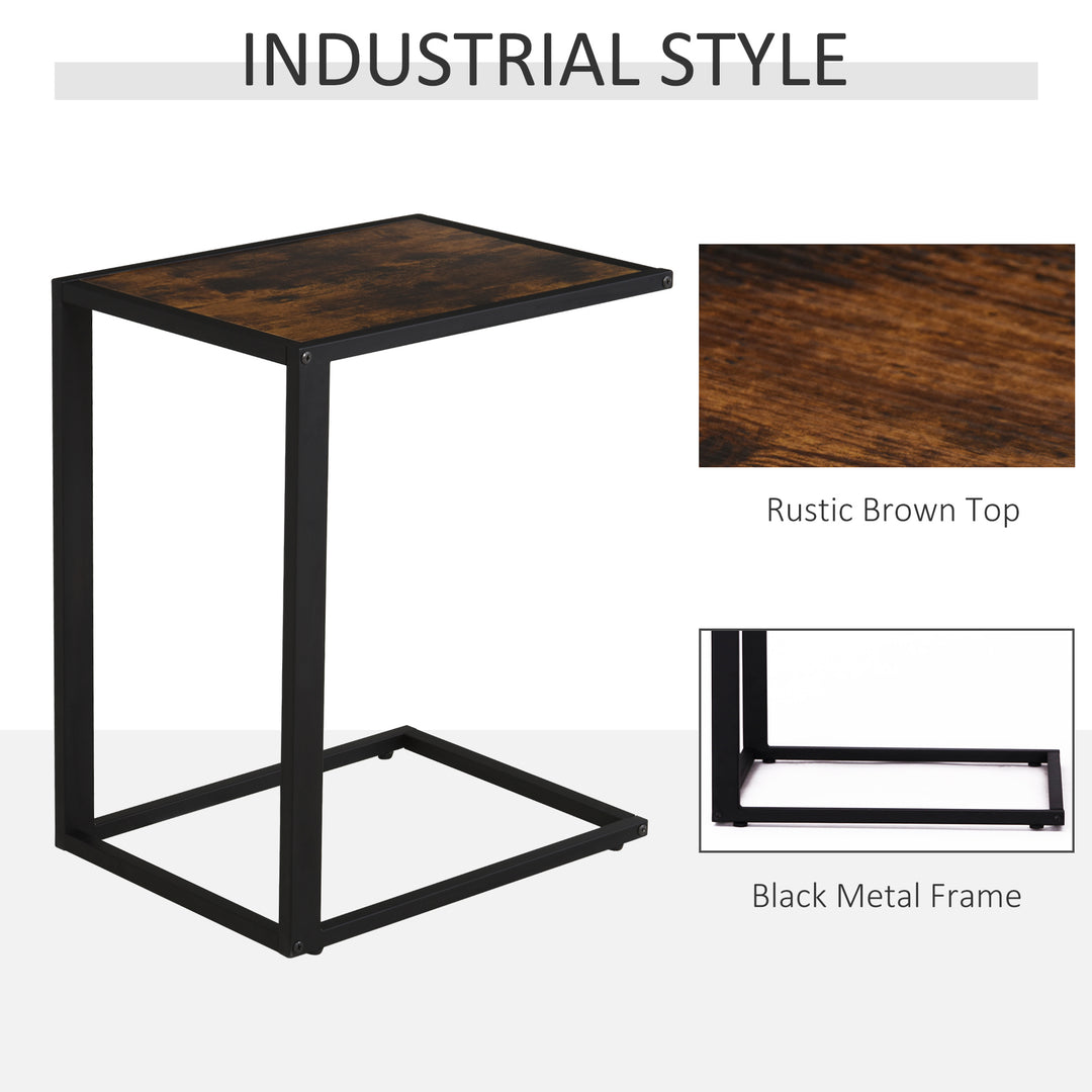 C-Shaped Side Table, Sofa End Table with Metal Frame, Accent Couch Table for Living room, Bedroom, Brown and Black