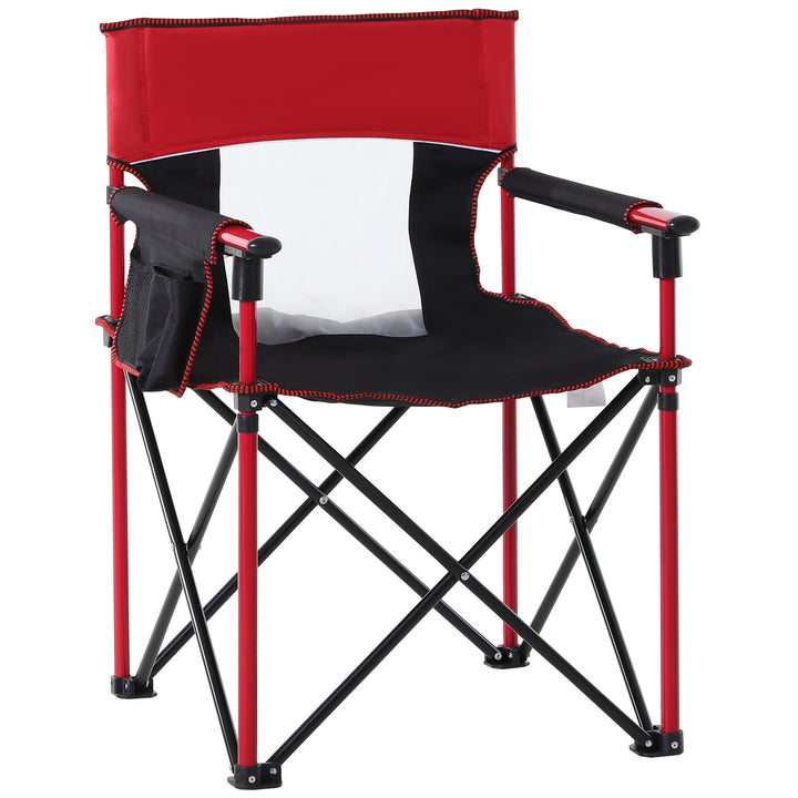 Metal Frame Sponge Padded Folding Camping Chair w/ Pockets Red