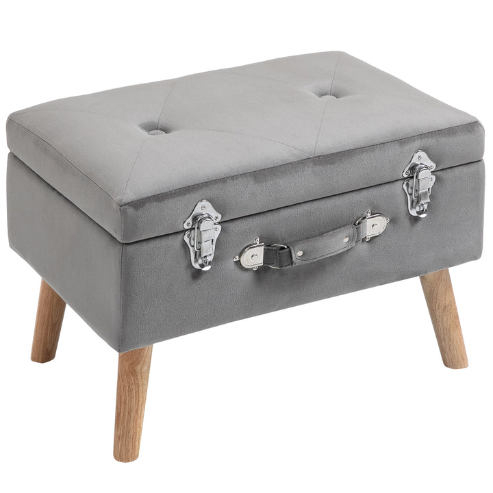 Faux Velvet Upholstered Ottoman Trunk w/ Wooden Legs Grey