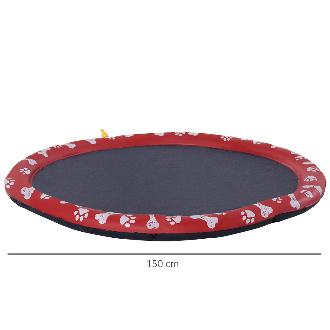 PawHut 150cm Splash Pad Sprinkler for Pets Dog Bath Pool Water Game Mat Toy Non-slip Outdoor Backyard Red