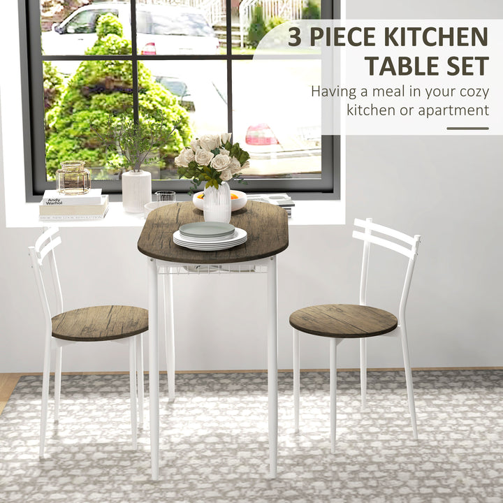 3-Piece Dining Table and Chairs Set, Oval Kitchen Table with 2 Chairs, with Wire Storage Shelf and Steel Frame, Natural