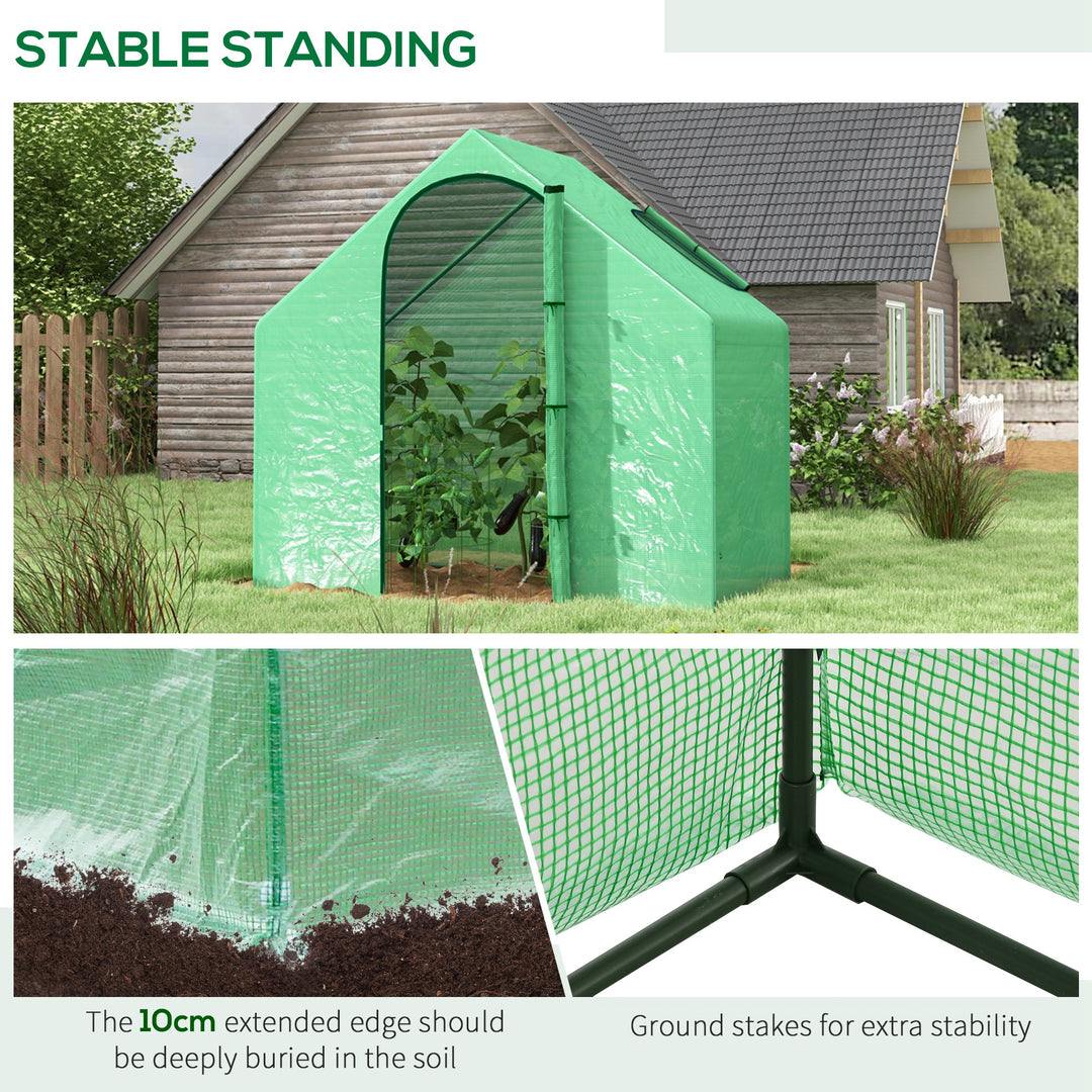 Outsunny Walk in Greenhouse Garden Grow House with Roll Up Door and Window, 180 x 100 x 168 cm, Green