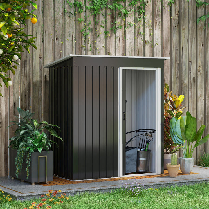 Outsunny 2 x 3ft Garden Storage Shed with Sliding Door and Sloped Roof Outdoor Equipment Tool Backyard, Black