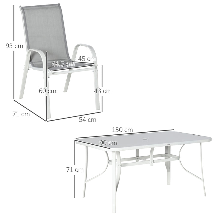 7 Piece Garden Dining Set with Dining Table and Chairs, 6 Seater Outdoor Patio Furniture w/ Parasol Hole for Backyard, Deck and Balcony, Grey