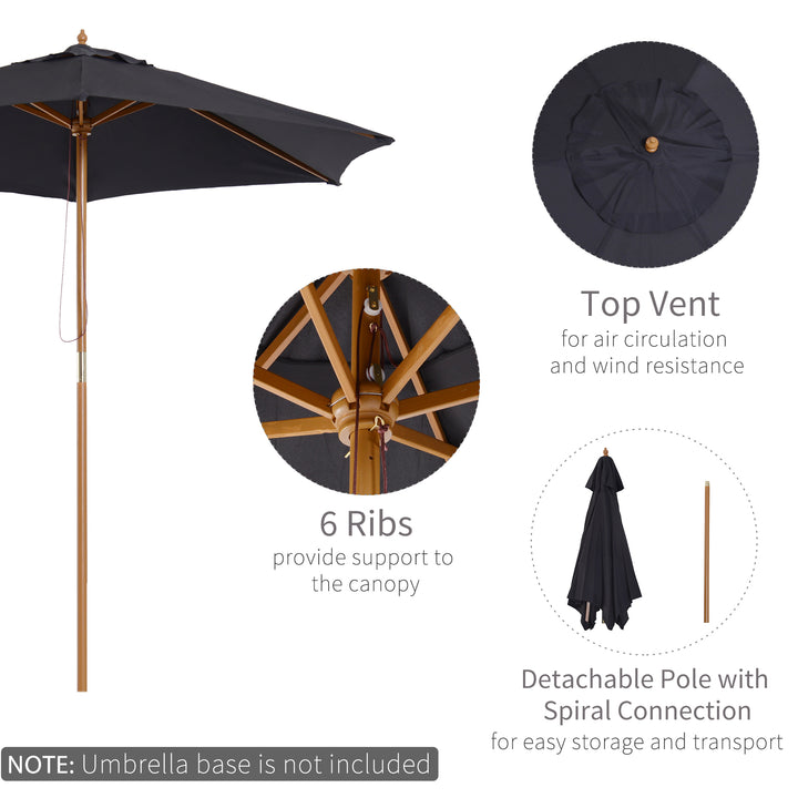Outsunny 2.5m Wooden Garden Patio Parasol Umbrella-Black
