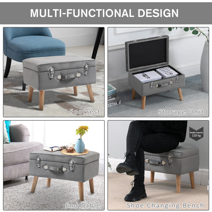 Faux Velvet Upholstered Ottoman Trunk w/ Wooden Legs Grey