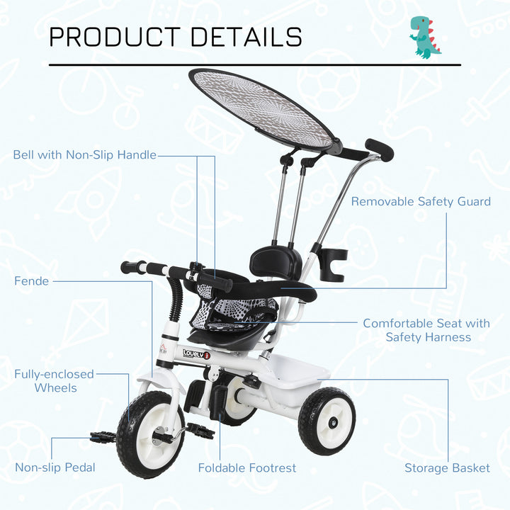 Baby Tricycle W/Handle-White/Black