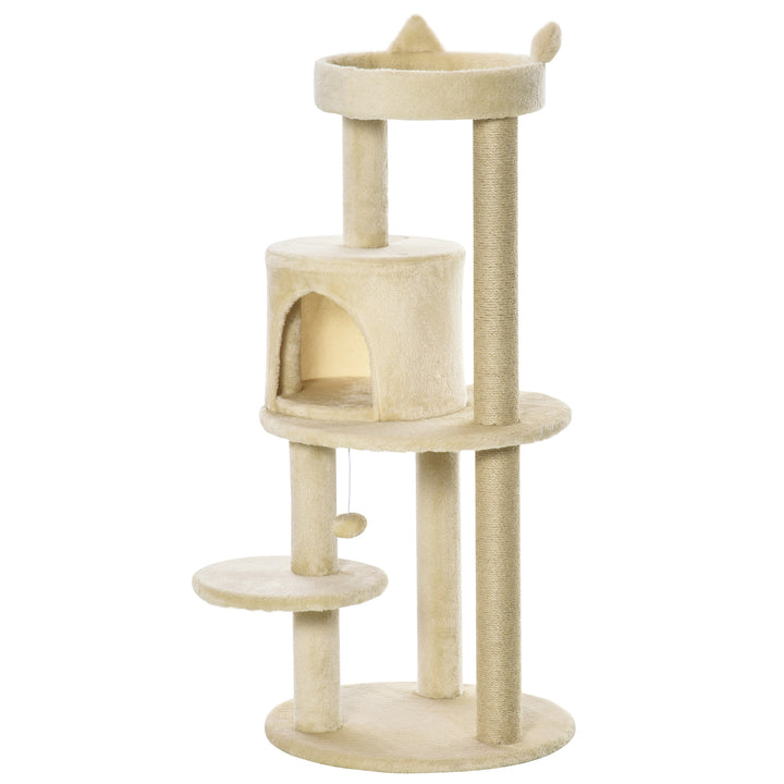 Pawhut Cat Tree Tower Scratching Post with Sisal Pet Activity Centre Beige 48 x 48 x 104cm