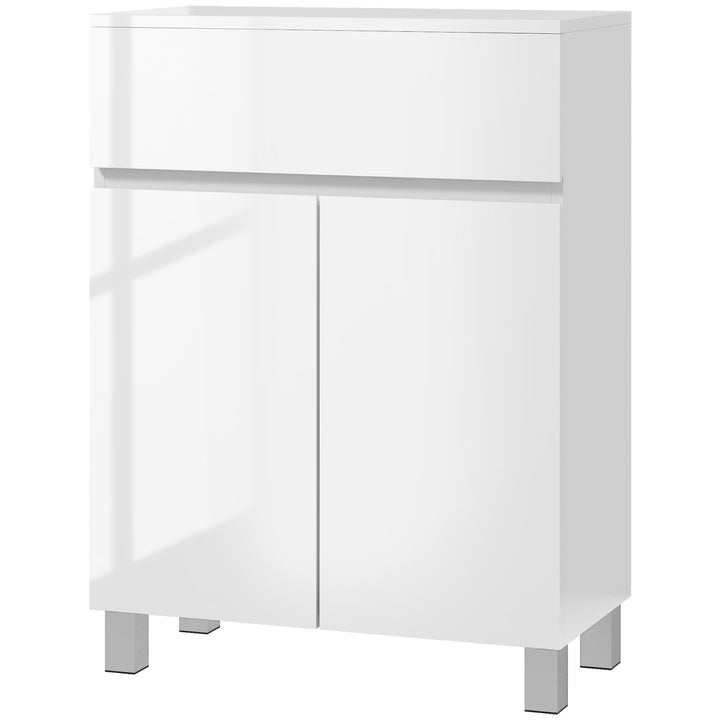 Freestanding Bathroom Cabinet, High Gloss Storage Cabinet with Doors and Adjustable Shelf, 60 x 30 x 80 cm, White