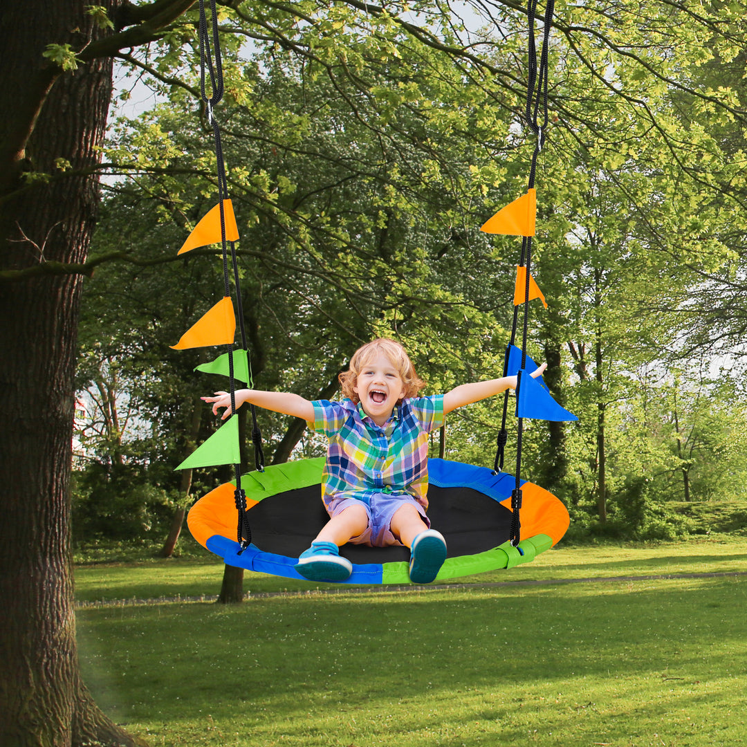 Saucer Tree Kids Swing Set with Adjustable Rope Waterproof Seat Steel Frame Backyard