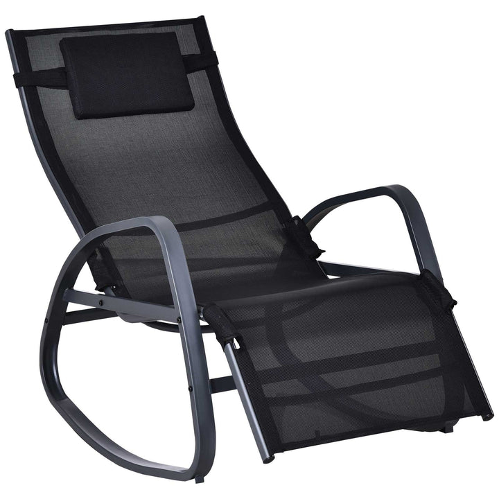 Rocking Lounge Chair Zero Gravity Rocker Patio Adjustable Outdoor Recliner Seat with Pillow, Footrest - Black