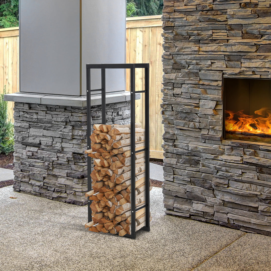 HOMCOM 150cm Tall Metal Firewood Log Holder Rack Double Tier w/ Balanced Base Side Rails Indoor Outdoor Traditional Fireplace Log Storage Cradle