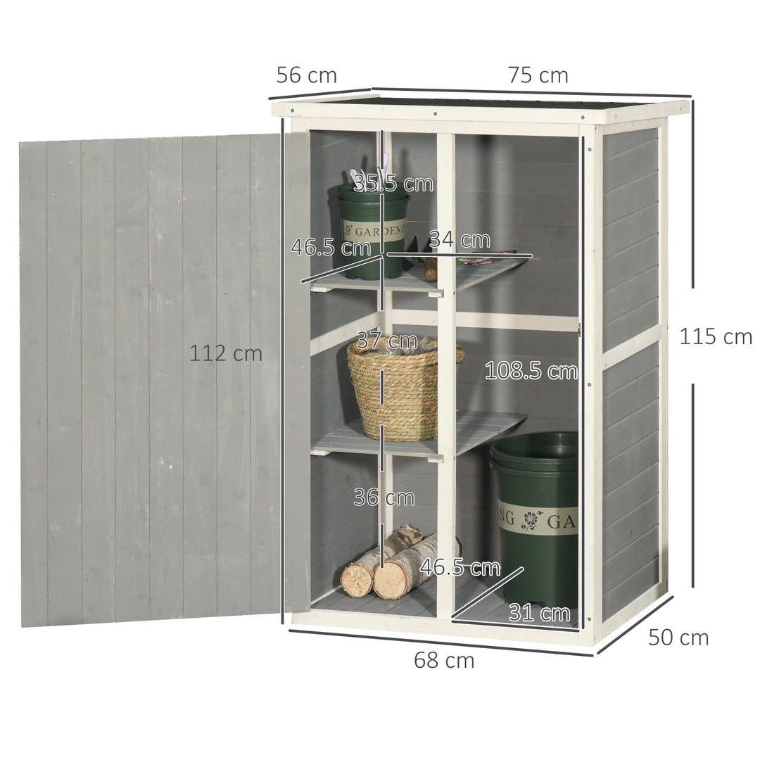 Outsunny Wooden Garden Storage Shed Fir Wood Tool Cabinet Organiser with Shelves 75L x 56W x115Hcm Grey