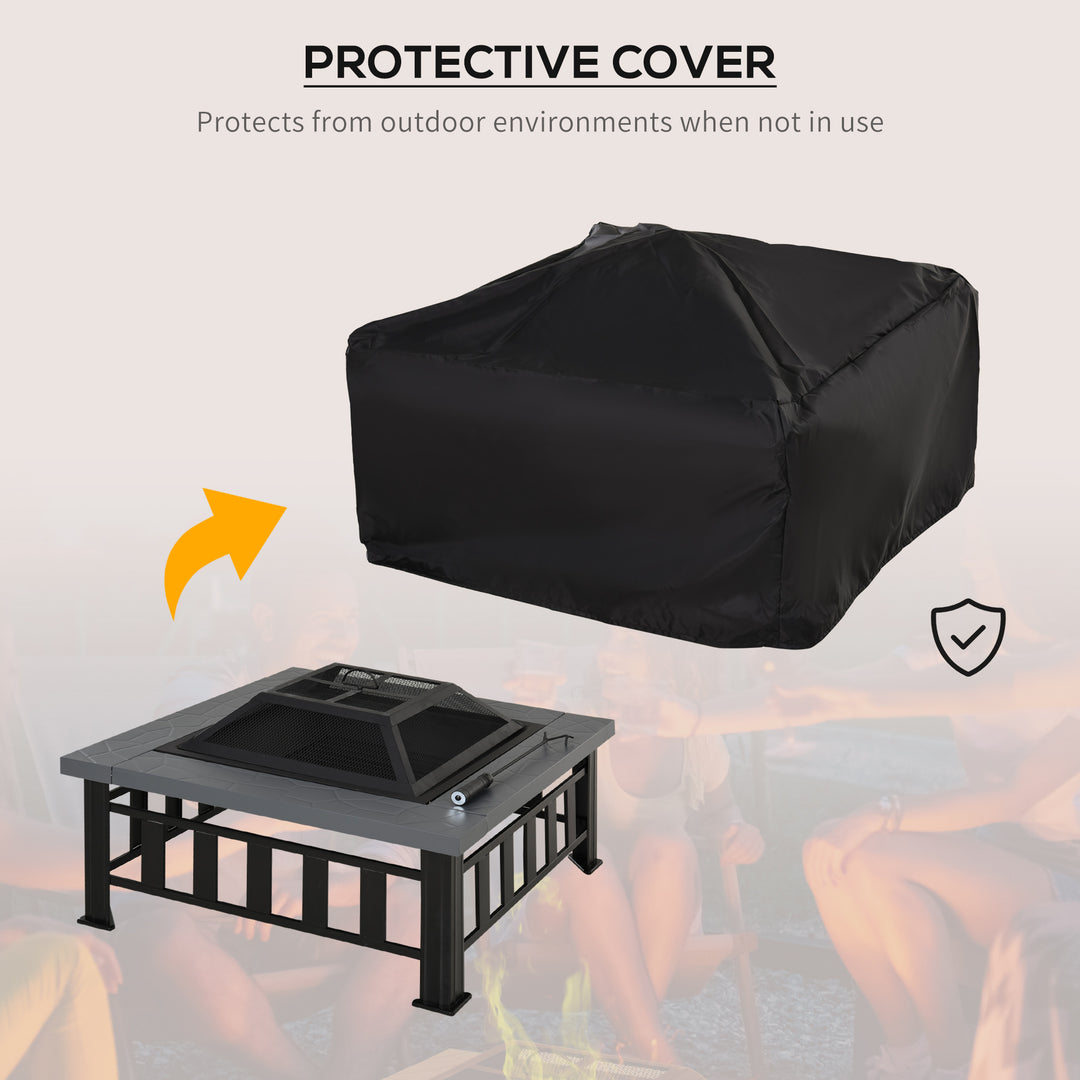 Metal Large Firepit Outdoor Square Fire Pit Brazier w/ Rain Cover, Lid, Log Grate for Backyard, Camping, BBQ, Bonfire, 86 x 86 x 54cm, Black