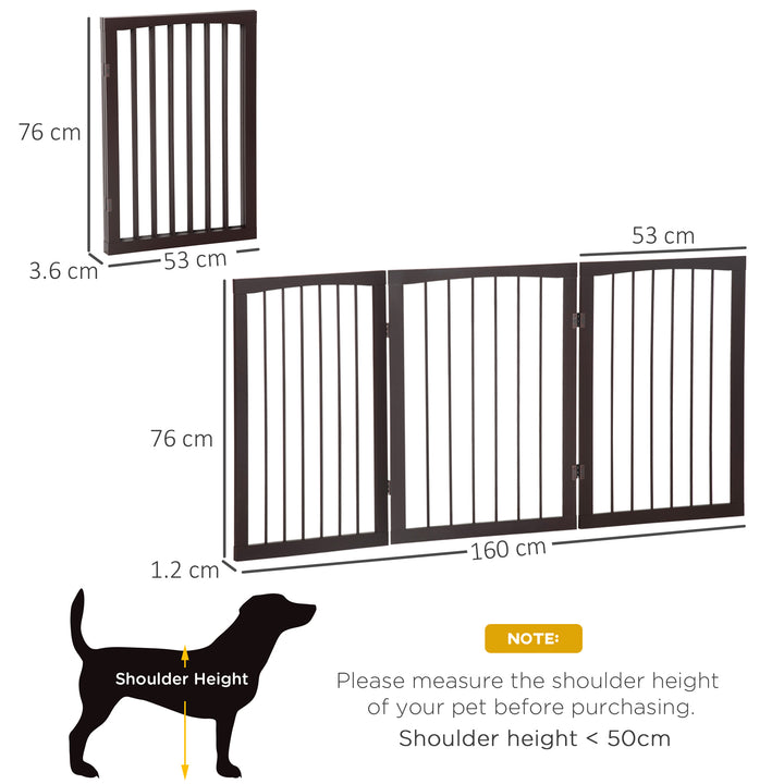 PawHut Folding 3 Panel Pet Gate Wooden Foldable Dog Fence Indoor Free Standing Safety Gate Portable Separation Pet Barrier Guard