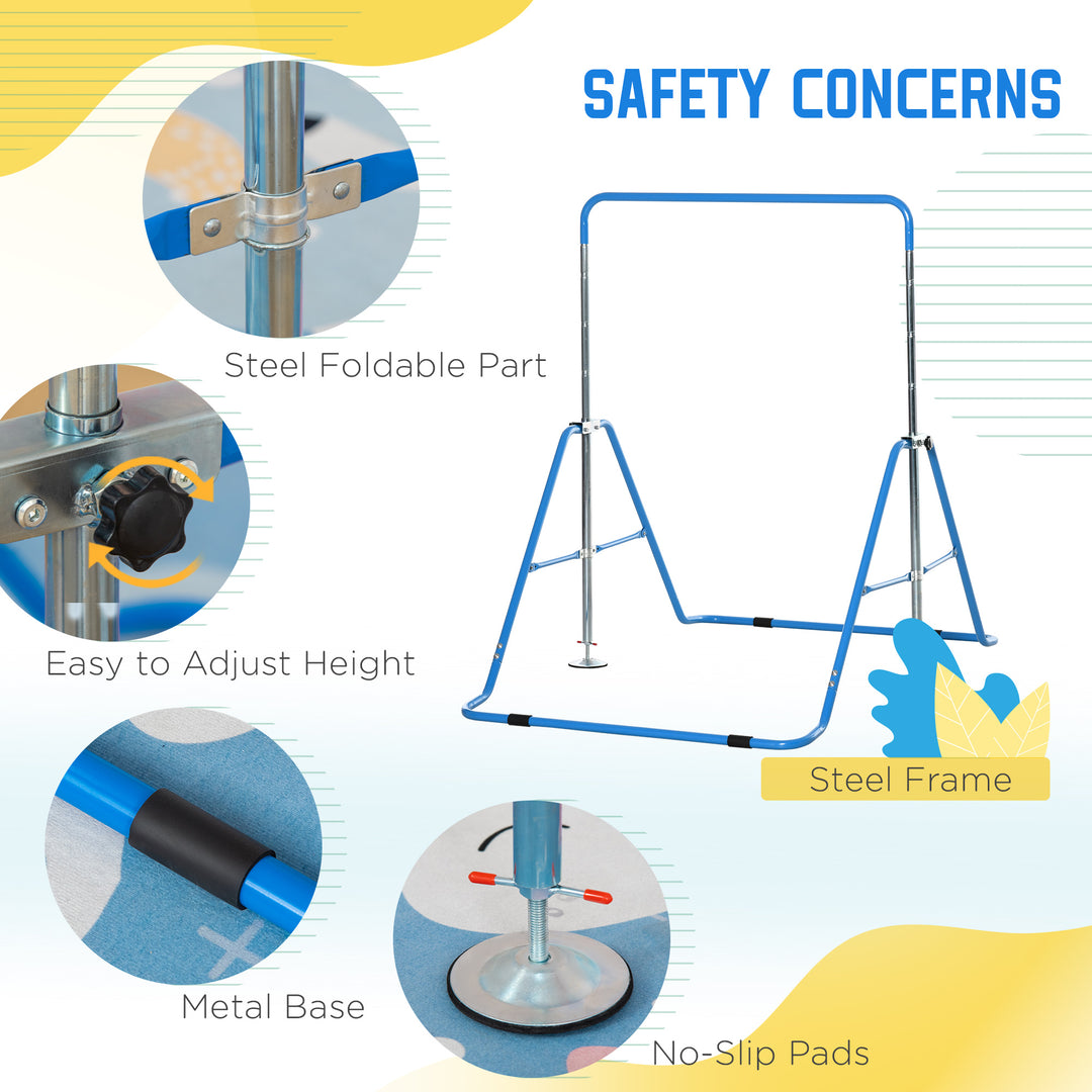 Gymnastics Bar for Kids, Folding Horizontal Bars with Adjustable Height, Training Bar with Triangle Base, Blue