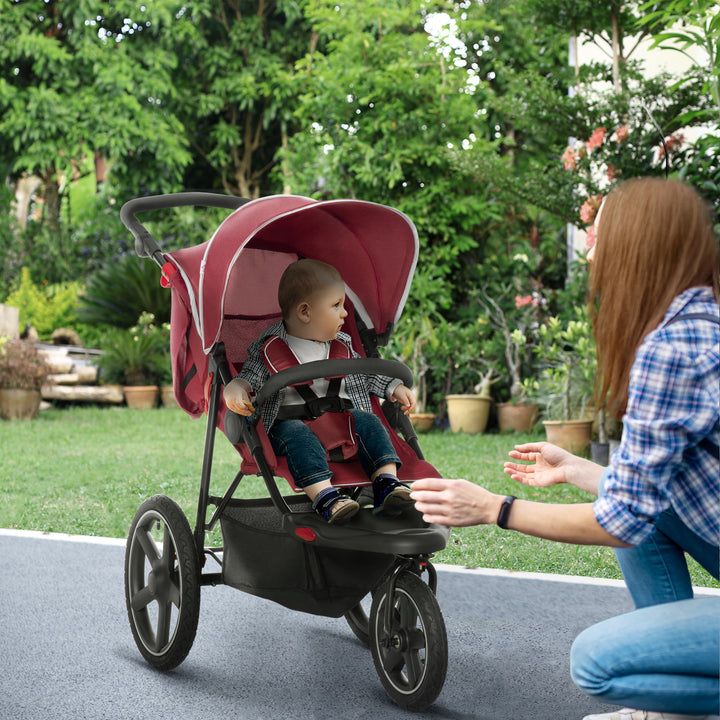 Foldable Three-Wheeler Baby Stroller w/ Canopy, Storage Basket - Red