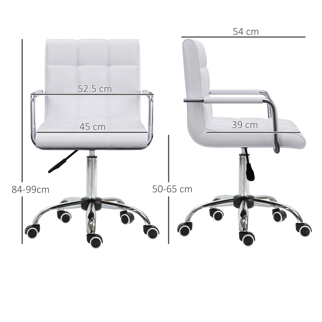 Vinsetto Mid Back PU Leather Home Office Desk Chair Swivel Computer Chair with Arm, Wheels, Adjustable Height, White