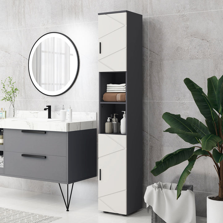 183cm Tall Bathroom Cabinet, Narrow Bathroom Storage Cabinet w/ Open Shelves, 2 Doors Cabinets, Adjustable Shelves, Grey