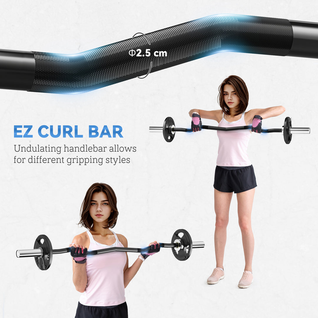 Olympic EZ Curl Bar, Barbell Bar for 2"/5cm Weight Plates with Spring Clips, Home Gym Weight Lifting Bar, 120cm