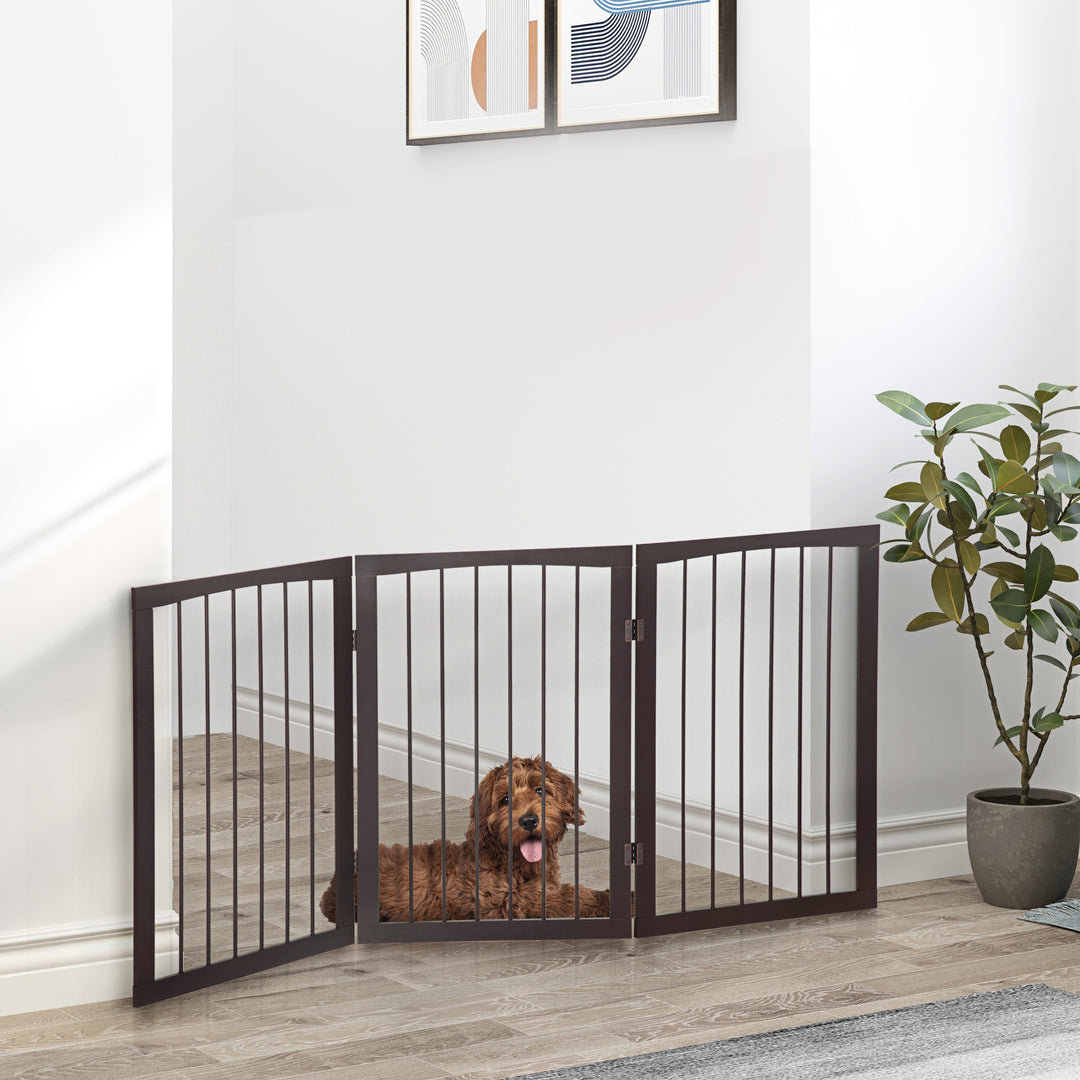 PawHut Folding 3 Panel Pet Gate Wooden Foldable Dog Fence Indoor Free Standing Safety Gate Portable Separation Pet Barrier Guard