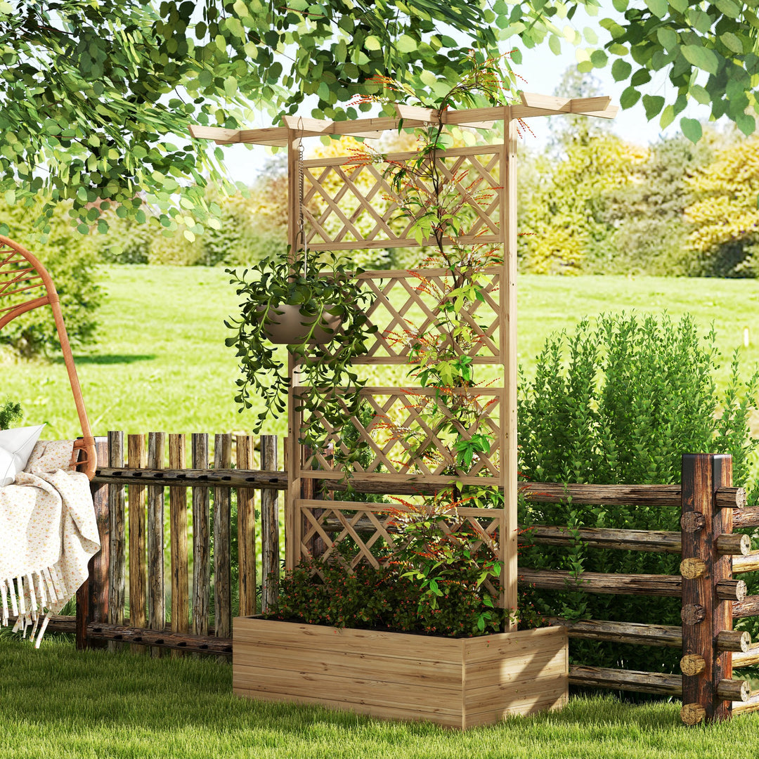 Wooden Trellis Planter Box, Raised Garden Bed to Grow Vegetables, Herbs and Flowers, Natural Tone