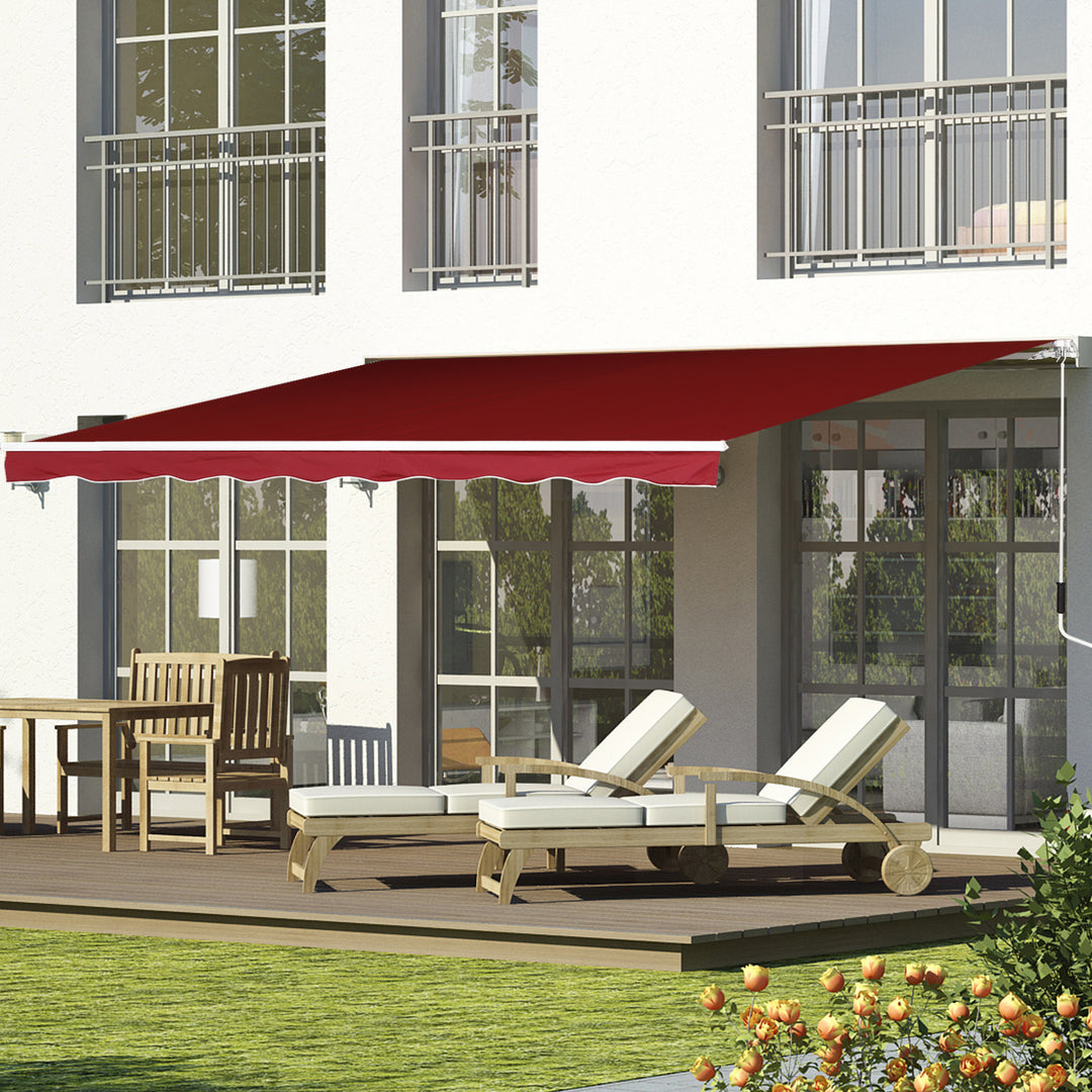 Garden Patio Manual Retractable Sun Shade Patio Awning Outdoor Deck Canopy Shelter, 2.5mx2m (Dark Red)