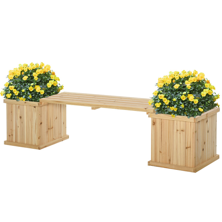 Outsunny Wooden Garden Planter & Bench Combination Garden Raised Bed Patio Park Natural 176 x 38 x 40 cm