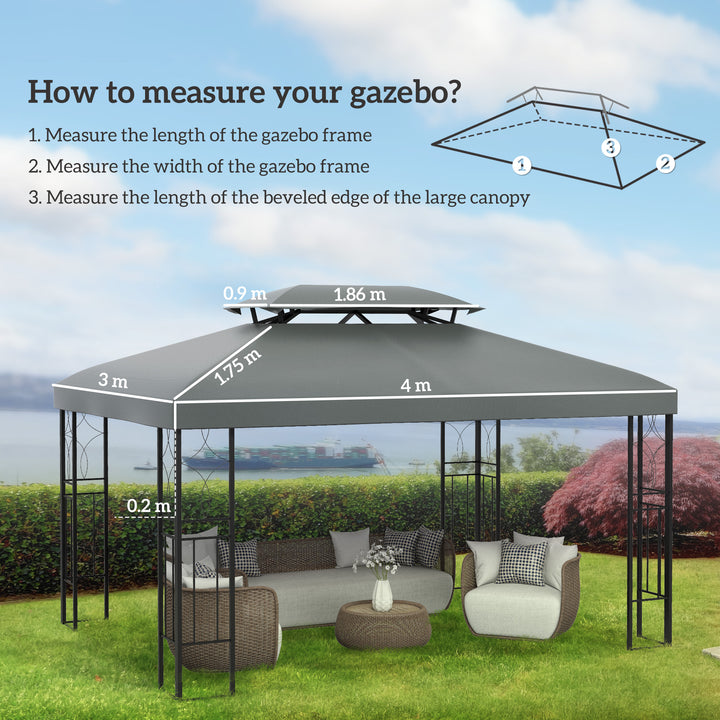 3x4m Gazebo Replacement Roof Canopy 2 Tier Top UV Cover Garden Patio Outdoor Sun Awning Shelters Deep Grey (TOP ONLY)