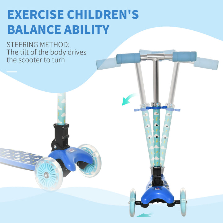 Scooter for Kids Toddler Foldable Kick Scooter with 3 Wheel Adjustable Height Flashing Wheels for Boys and Girls 3-8 Years Blue